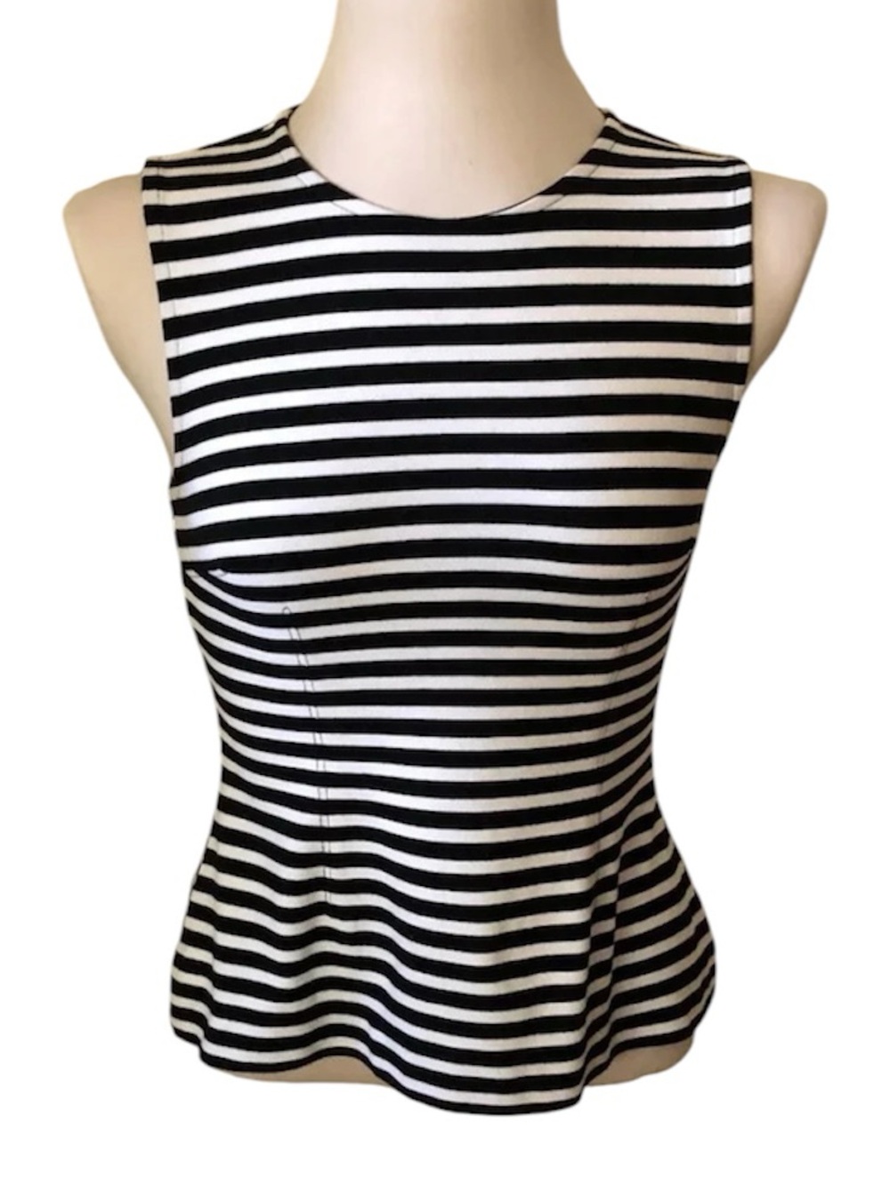 Lauren Ralph Lauren Black and White Striped Peplum Top w back zip Sz S
